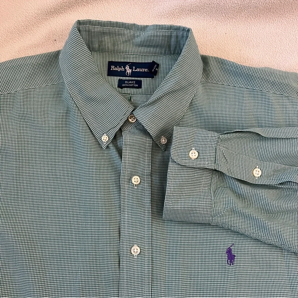 Ralph Lauren Blake 100% Cotton Men's Green White Houndstooth Button Down Shirt